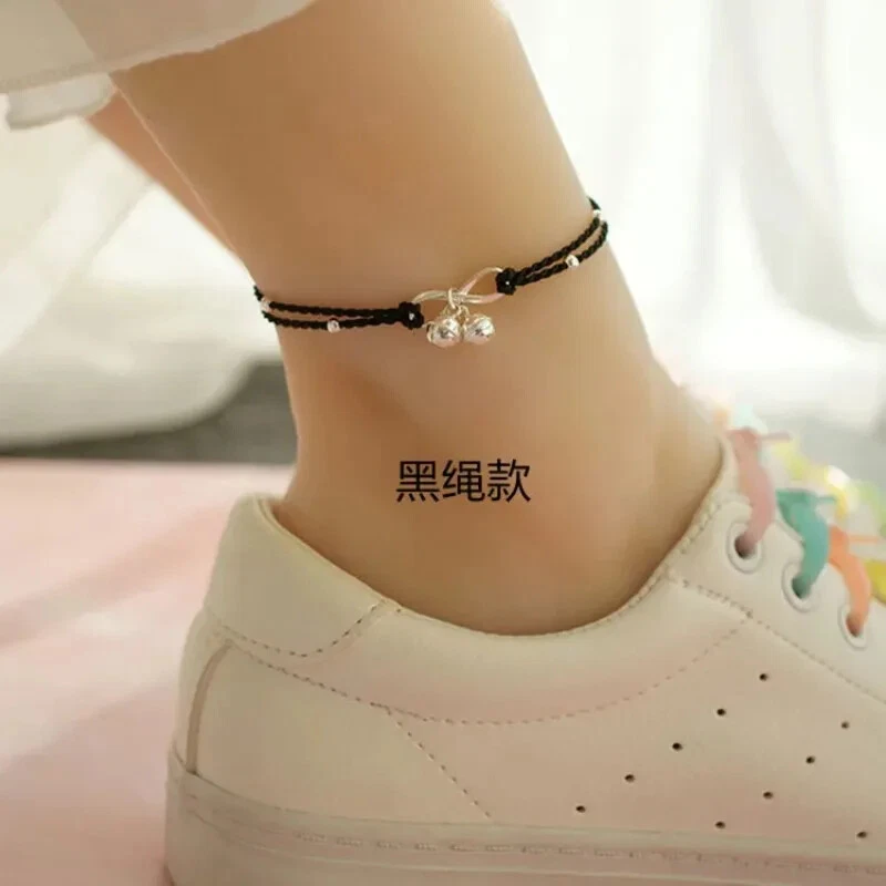 Tobillera campana cuerda roja tejida a mano estilo étnico para mujer joyería coreana de verano Foto 2 de 4