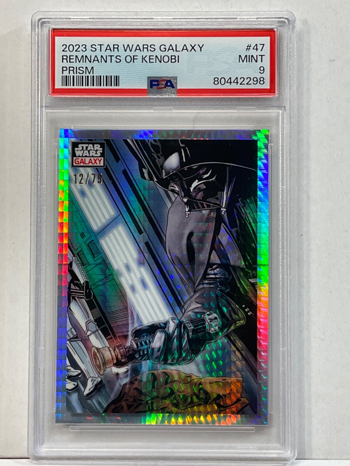 PSA 9 MINT 2023 STAR WARS CHROME GALAXY #47 REMNANTS OF KENOBI #/75 PRISM VADER