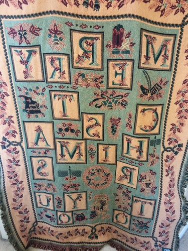 Goodwin Weaver's Fringed Christmas Woven Throw Tapestry Merry Christmas To You - Picture 5 of 8