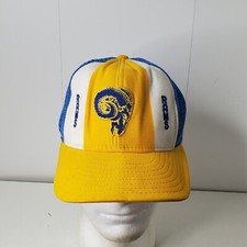 VTG Los Angeles Rams Patch Ram Logo Hat AJD LUCKY STRIPES Mesh Snapback Cap NFL