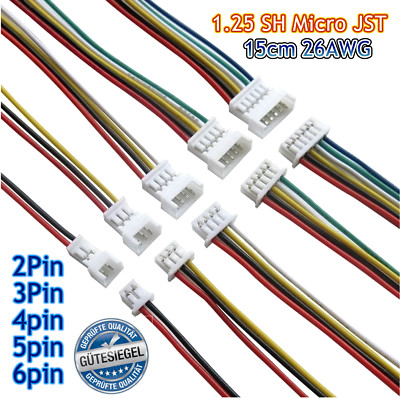   1.25mm 1.25 Micro JST Stecker Buchse Paar je 15cm 26AWG Kabel  2 3 4 5 6 Pin  