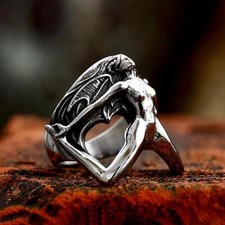 Men's Women's Gothic Wing Demon Skull Ring Stainless Steel Naked Devil Punk Ring