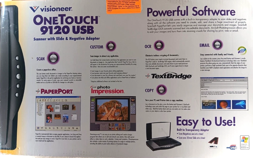 Visioneer One Touch 9120 Scanner USB CIB 4800x2400 DPI OCR Software - Image 2 of 4