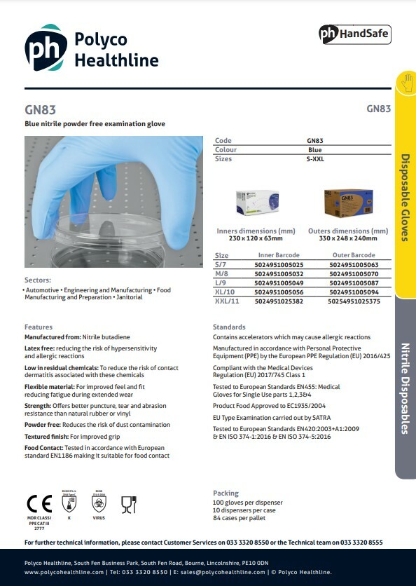 100 PH Handsafe GN83 Nitrile blue Disposable powder free Gloves eBay