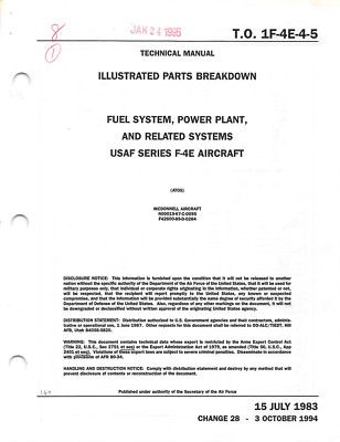 F-4E Phantom II Fuel System and Power Plant 1994 Parts Catalog Flight Manual -CD