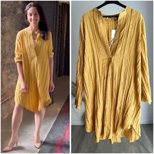 ZARA PLEATED LINEN BLEND TUNIC DRESS ZW COLLECTION MUSTARD M-L