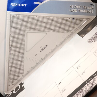 Westcott 90 /45 12'' Triangle 1/8 Grid Inch and Metric Clear Beveled Edges T-15M