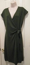Ann Taylor Green Faux Wrap Dress Size 8 Jersey Cap Sleeve Classic Casual Stretch