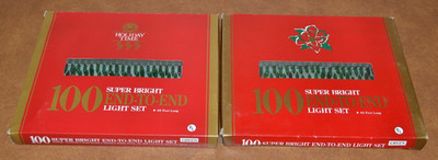 2 Vintage NOS Holiday Time 100 Christmas Super Bright GREEN End-to-End Light Set