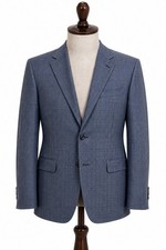 JOS A Bank 42R Wool Sport Coat Gray Blue Glen Glen Plaid 2 Button Blazer Mens