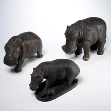 Vintage African Carved Wood Hippo Statue Lot of 3