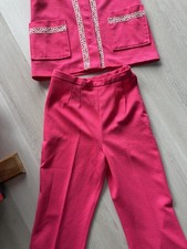 60 70s VTG Suit: pink Polyester Flare Pants and Top Set, s/m