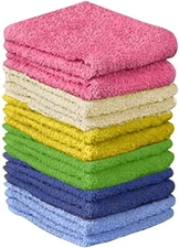 12 Pack Wash Cloth Rags 100% Cotton Terry Rags 12x12 inch Multi Colors