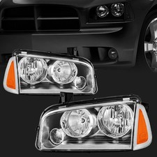 Pair Headlights Left Right For 2006-2010 Dodge Charger Chrome Headlamp Wbulbs Pair Headlights Left Right For 2006-2010 Dodge Charger Chrome Headlamp Wbulbs