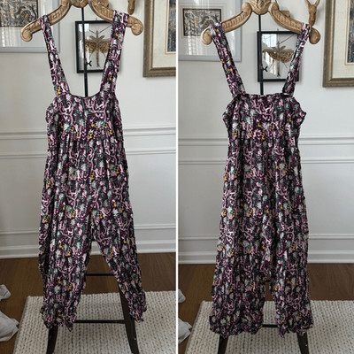 We Be Bop Purple Monkey Print Overalls Romper Jumpsuit OSFM