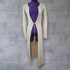 Vintage Moda International Cream Boho Duster Cardigan Tie Waist Small Fairy M71