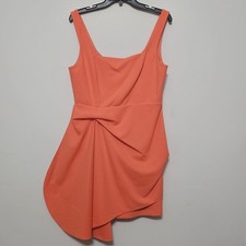 Badgley Mischka Dress 14 Orange Mini A-line Sleeveless Square Neck Crepe New 384
