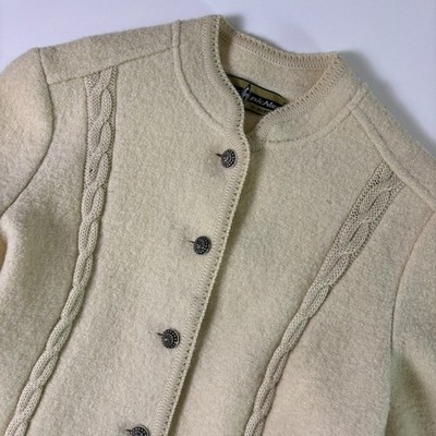 Vintage Kitz-Pichler Boiled Wool Cardigan Jacket Womens Small Cream Button Front