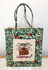 Longaberger Christmas Homestead Holly Fabric 9" Gift Bag Tote