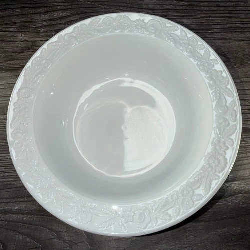 Vintage Note White Milk Glass VITROCK Raised Flower Rim Large Serving Bowl 1935