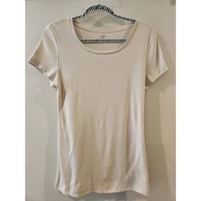 Crown & Ivy Perfectly Pima Top Womens Size L Beige Neutral Basic Cotton Tee