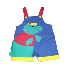 80's Vintage Overall Shorts with Dinosaur size 3T Color Block Bright Colors