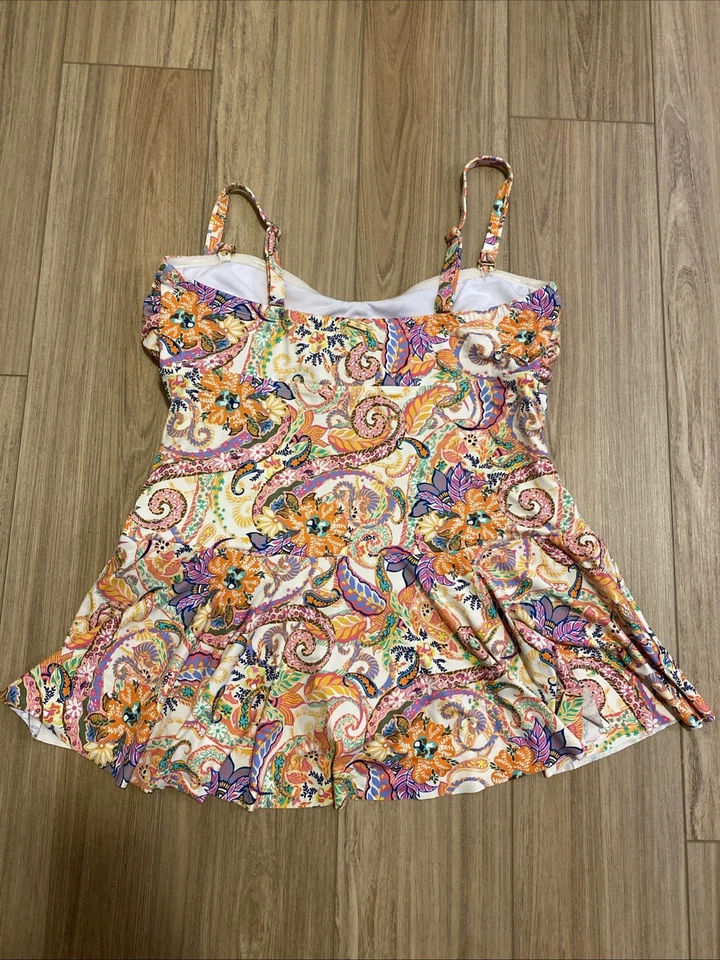 NWT Ralph Lauren Traje de baño de una pieza para mujer Vestido con falda Talla 22 W Aros Foto 2 de 4