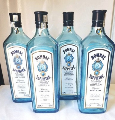 4x EMPTY 1L Bombay Sapphire Gin Bottles