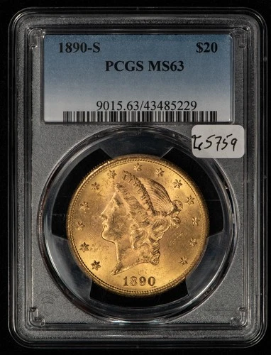 1890-S G$20 Liberty Head Gold Double Eagle - PCGS MS 63 - SKU-G5759