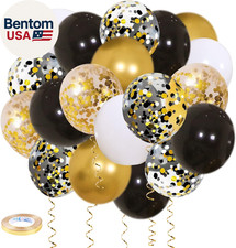 Black Gold Confetti Balloons 50 Pack - 12 Inch Gold White and Black Confetti Bal