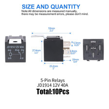 10 Pack 12V 30/40 Amp 5-Pin SPDT Electrical Relays Switch for Automotive Truck B