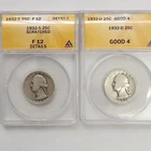 1932 S and D Washington Quarters, ANACS  F12 Scratched (S) and G4 (D)