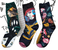 NEW PACK x 3 pairs  size 4-7  ARTISTIC OIL PAINTING SOCKS multi colour