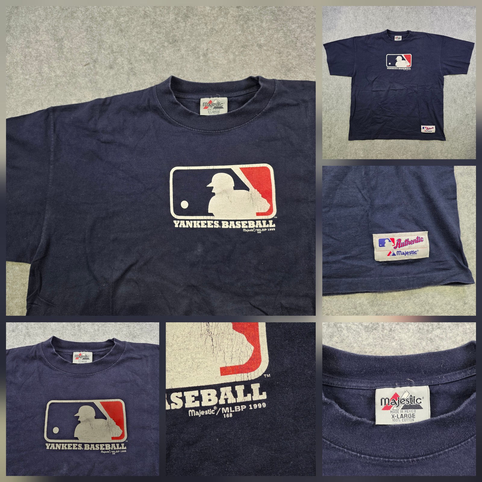 Vintage New York Yankees T Shirt Mens XL Navy MLB Baseball Majestic 1999 90s