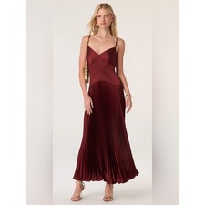 ASTR the Label Satin Pleated Drop Waist Maxi Dress Eggplant M