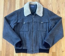 Vintage 60s 70s Pendleton Virgin Wool Bomber Jacket Men's M Sherpa Collar Gray