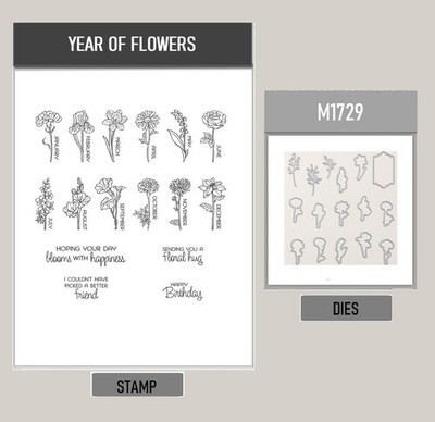 YEAR OF FLOWERS Stamp and Metal Cutting Dies for DIY Handmade Cards Scrapbook