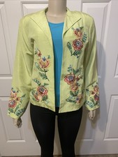 Coldwater Creek Size M Spring Floral Linen Blend Embroidered Jacket Blazer Lot