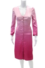 Lioness Womens Textured Long Sleeve Button Up Ombre Dress Pink Size XS