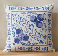 Suzani Textile Embroidered Silk Cushion Cover, Made in Uzbekistan. 17"x18"