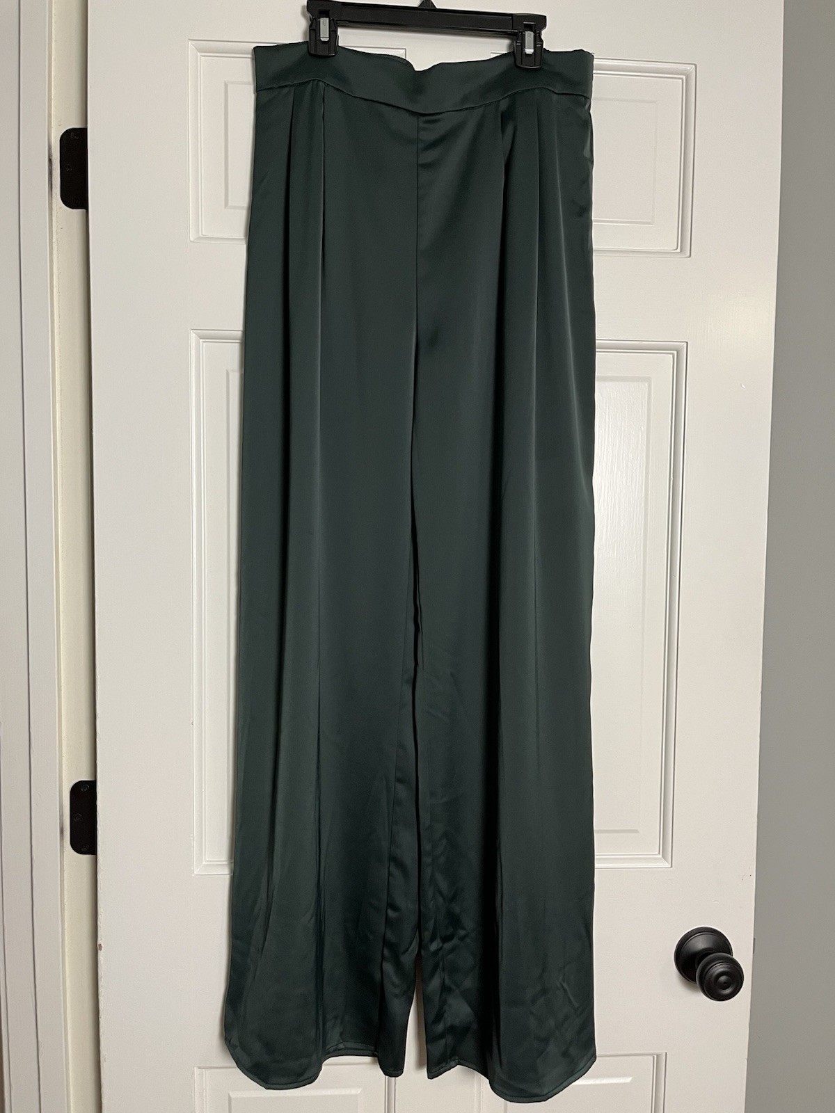 H&M Satin Wide Leg Trousers Emerald Green Pull-On Size 10 New!