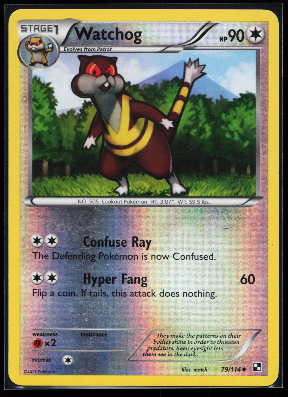 Watchog 79/114 Uncommon Black and White Reverse Holo Pokémon Card