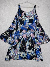 Karen Kane Cold Shoulder Bell Sleeve Dress Tropical Blue Pink Resort Coastal XL