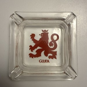 Vintage Gluek Beer Glass Ashtray Red Lion Crest D8