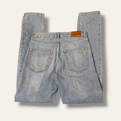 Monki Jeans Womens 27 Blue Light Wash Denim Mid Waist Straight Leg Button Fly