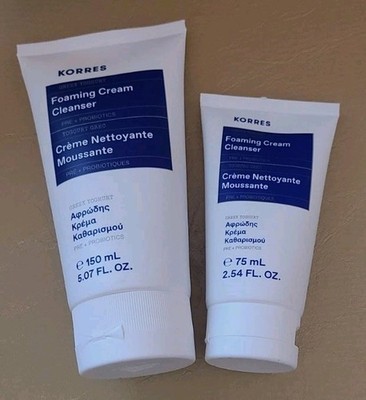 KORRES LOT OF 2 FOAMING CREAM CLEANSERS 2 SIZES 2.54 OZ & 5.07 OZ NEW/SEALED