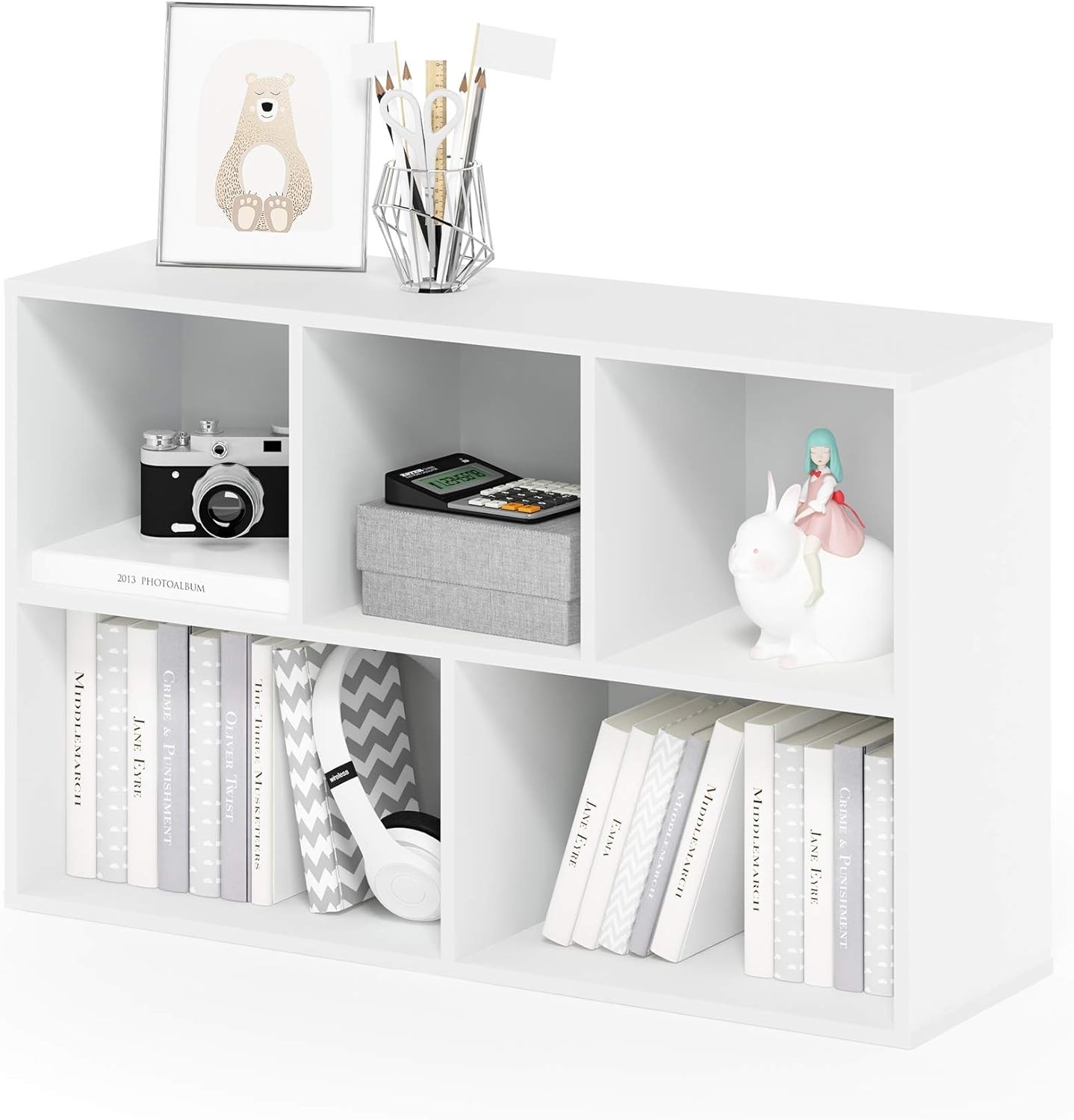 Furinno 5-Cube White Bookcase Storage Shelf for Books and More