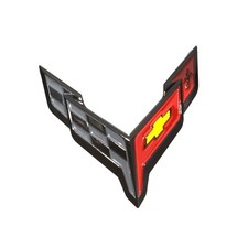 1x Emblem Front Bumper Crossed Flags 3d Badge For 2020 Corvette C8 Hood Black