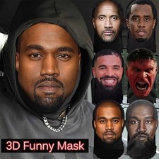 3D Printed Kanye Mask Elastic Mesh Full Face Mask for Cosplay Headwear Hip Hop F