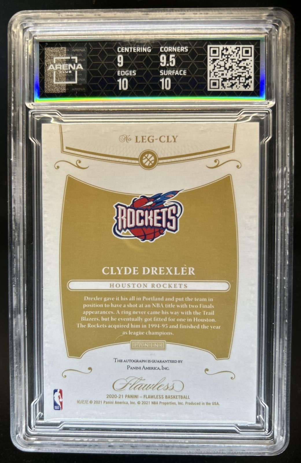 2020-21 Flawless Clyde Drexler Legendary Scripts Gold Auto #/10 Arena 9./10 view 2